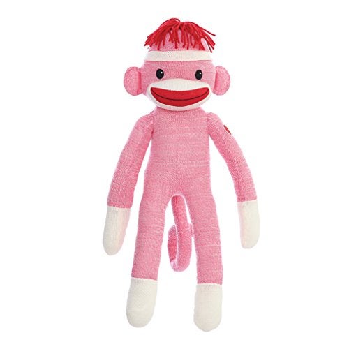 Plushland 20 Adorable Sock Monkey Soft Plush Knitted Stuffed Animal Toy Gift for Kids Babies Teens Girls and Boys Baby Doll Present Gift Mothers Day Birthday Graduation Puppet Pink - Image 1