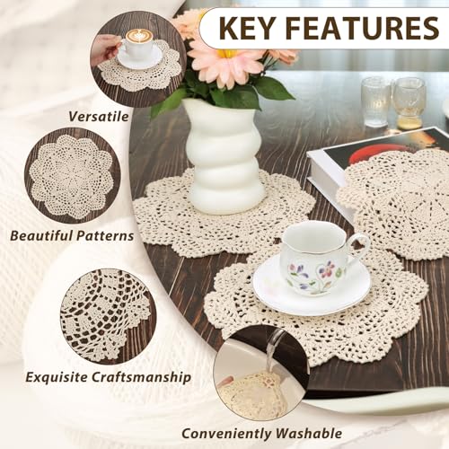 kilofly Crochet Cotton Lace Table Placemats Doilies Value Pack, 4pc, Roma, Beige, 10 inch - Image 3