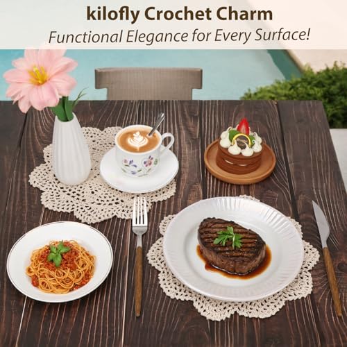 kilofly Crochet Cotton Lace Table Placemats Doilies Value Pack, 4pc, Roma, Beige, 10 inch - Image 4