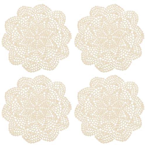 kilofly Crochet Cotton Lace Table Placemats Doilies Value Pack, 4pc, Roma, Beige, 10 inch - Image 1