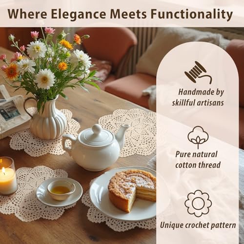 kilofly Crochet Cotton Lace Table Placemats Doilies Value Pack, 4pc, Roma, Beige, 10 inch - Image 5