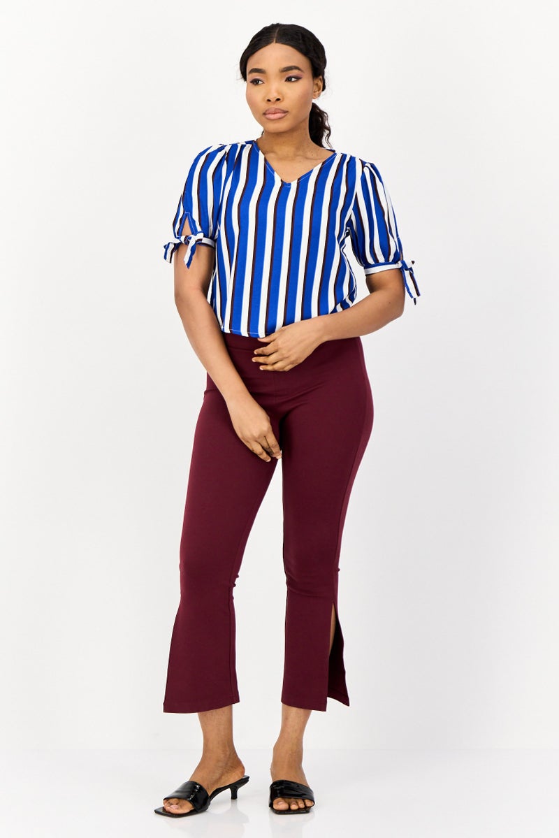 ONLY Women V Neck Short Sleeves Stripe Blouse, Multicolor  - Image 4