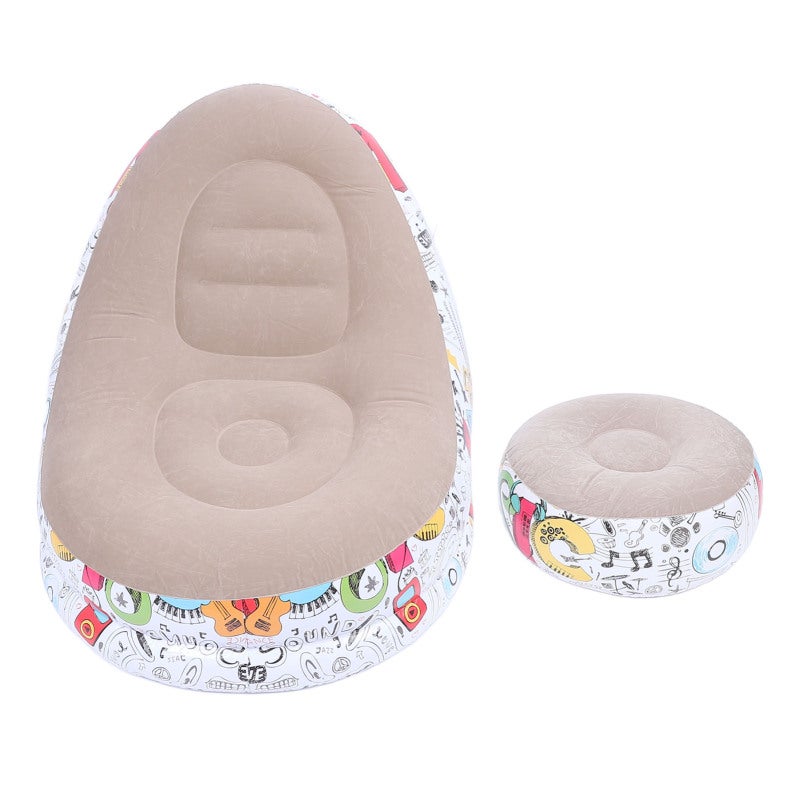 Inflatable Lounge Chair Cartoon Graffiti Minimalist Flocking Air Couch Sofa with Foot Stool for Living Room Bed Room - Image 1