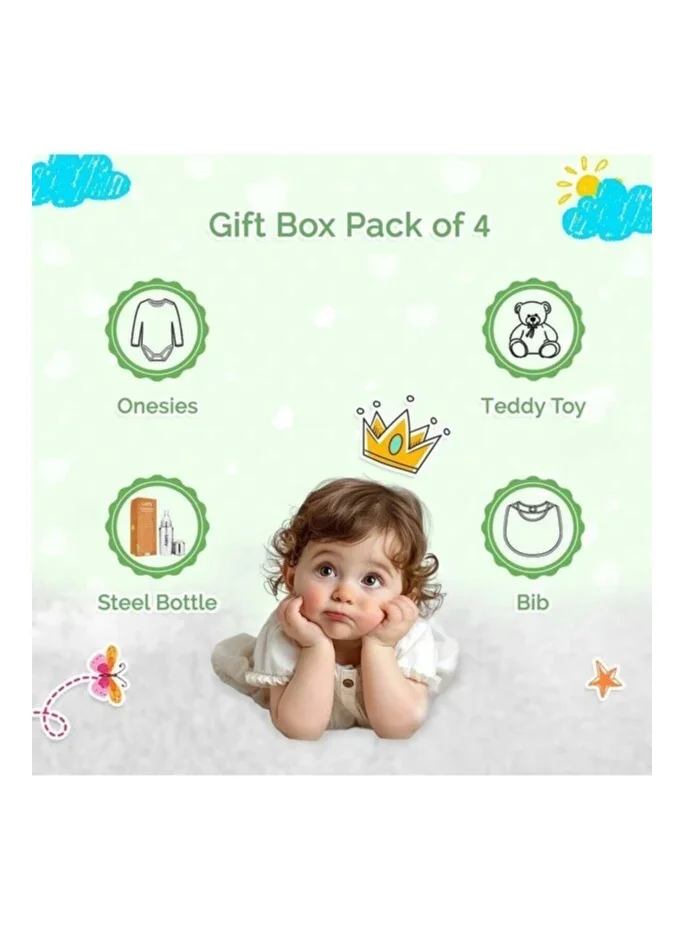 Luay  Premium Gift Box Set with The Baby Romper, Baby Feeding Bottle and Teddy Bear Best Hamper for Babies  | Best Price UAE