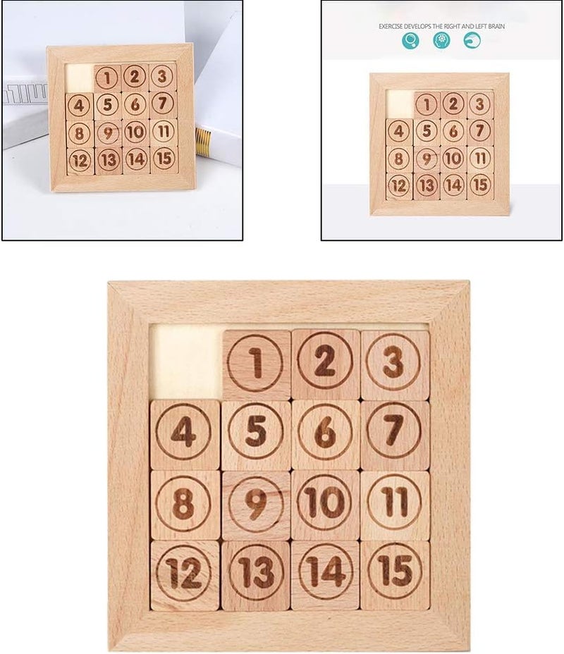 klarako 15 Sliding Tiles Puzzel Toy Math IQ Educatiol Game Klotski Wooden Jigsaw Toys Brain Training for Adults Children Aids Math Kids Gifts - Style1 - Image 4