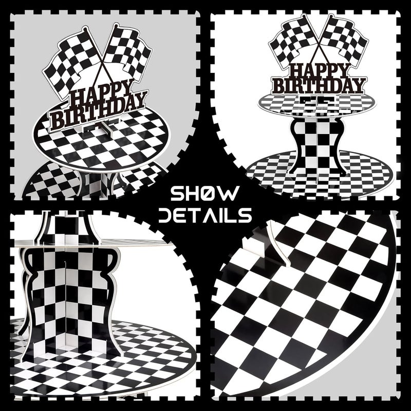 BACUTHY 2 Pack Race Car Cupcake Stands Birthday Party Supplies, Two Fast Cars Decorations Truck Theme Favors - 3 Tier Cardboard Cup Cake Holder Tower - Image 4