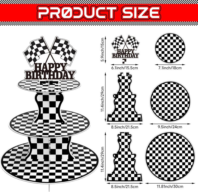 BACUTHY 2 Pack Race Car Cupcake Stands Birthday Party Supplies, Two Fast Cars Decorations Truck Theme Favors - 3 Tier Cardboard Cup Cake Holder Tower - Image 3