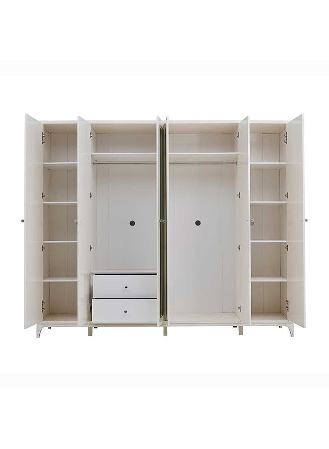 DANUBE HOME Portnoy 6 Door Wardrobe Clothes Storage Cupboard Modern Design Space Saving Cabinet For Bedroom L 271.9 x W 59 x H 229 cm Ivory  - Image 2
