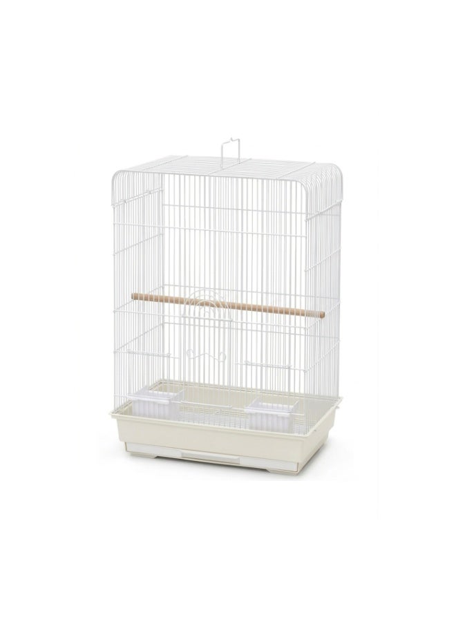 Dayang A7005 Bird Cage - Compact White Tabletop Cage with Wooden Perch, 2 Feeding Cups, Pull-Out Tray & Carrying Handle for Canary, Budgie, Finch, Lovebird & Small Birds, 42.3x30x58cm, Easy Clean - Image 3
