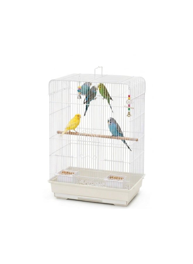 Dayang A7005 Bird Cage - Compact White Tabletop Cage with Wooden Perch, 2 Feeding Cups, Pull-Out Tray & Carrying Handle for Canary, Budgie, Finch, Lovebird & Small Birds, 42.3x30x58cm, Easy Clean - Image 2