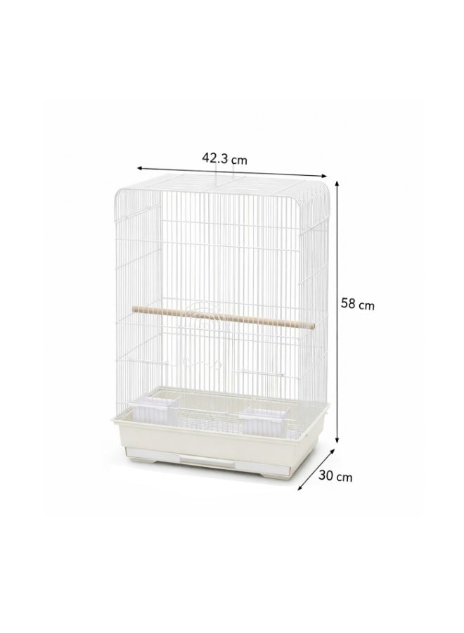Dayang A7005 Bird Cage - Compact White Tabletop Cage with Wooden Perch, 2 Feeding Cups, Pull-Out Tray & Carrying Handle for Canary, Budgie, Finch, Lovebird & Small Birds, 42.3x30x58cm, Easy Clean - Image 1