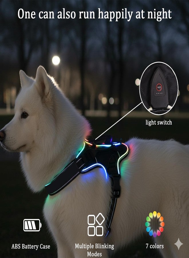 GHYKL Light Up Dog Harness, Multicolor Illuminated LED Dog Harness with 7 Lighting Modes, No Pull Rechargeable Safety Vest with Handle for Medium Large Dogs, Waterproof & Adjustable, Large - Image 3