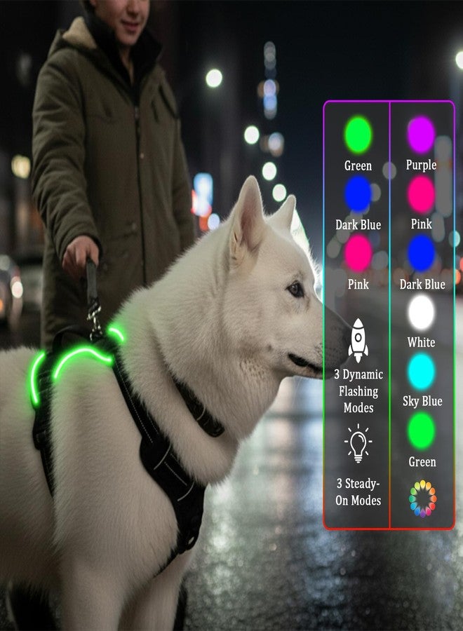 GHYKL Light Up Dog Harness, Multicolor Illuminated LED Dog Harness with 7 Lighting Modes, No Pull Rechargeable Safety Vest with Handle for Medium Large Dogs, Waterproof & Adjustable, Large - Image 2