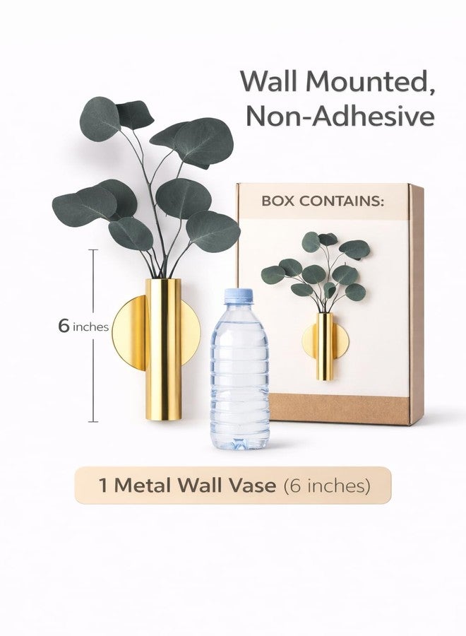 AGAAS ENTERPRISES Golden Cylindrical Metal Wall Mounted Flower Vase - Modern Wall Decor Vase for Living Room, Bedroom, Balcony & Indoor Plants (Pack of 1) - Image 3
