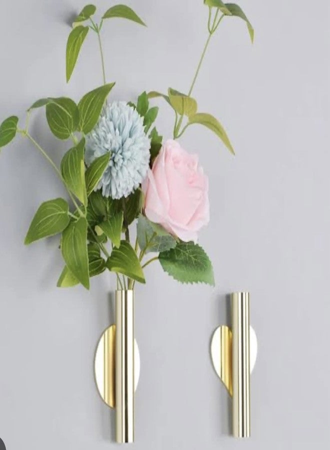 AGAAS ENTERPRISES Golden Cylindrical Metal Wall Mounted Flower Vase - Modern Wall Decor Vase for Living Room, Bedroom, Balcony & Indoor Plants (Pack of 1) - Image 4