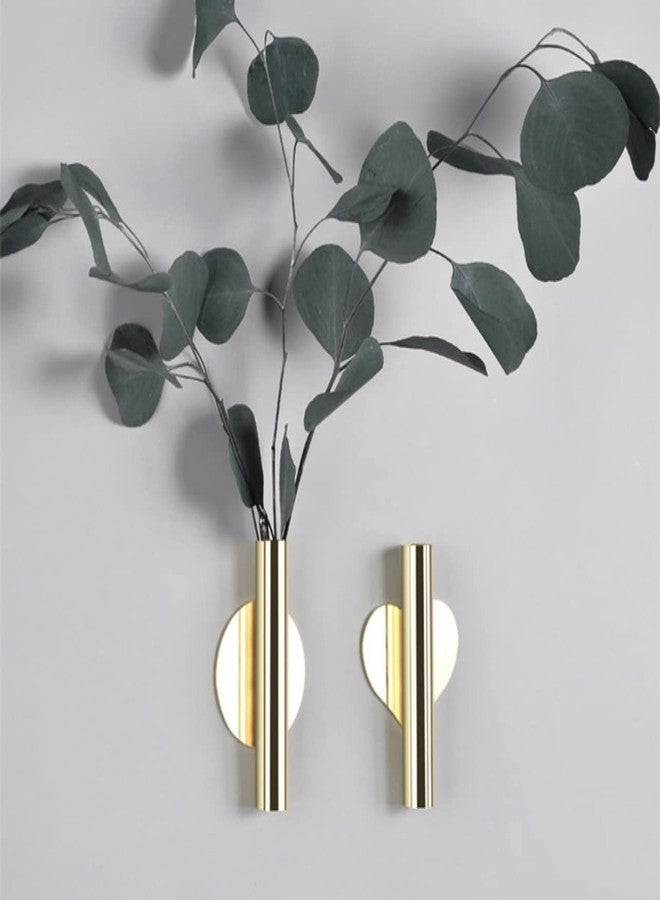 AGAAS ENTERPRISES Golden Cylindrical Metal Wall Mounted Flower Vase - Modern Wall Decor Vase for Living Room, Bedroom, Balcony & Indoor Plants (Pack of 1) - Image 1
