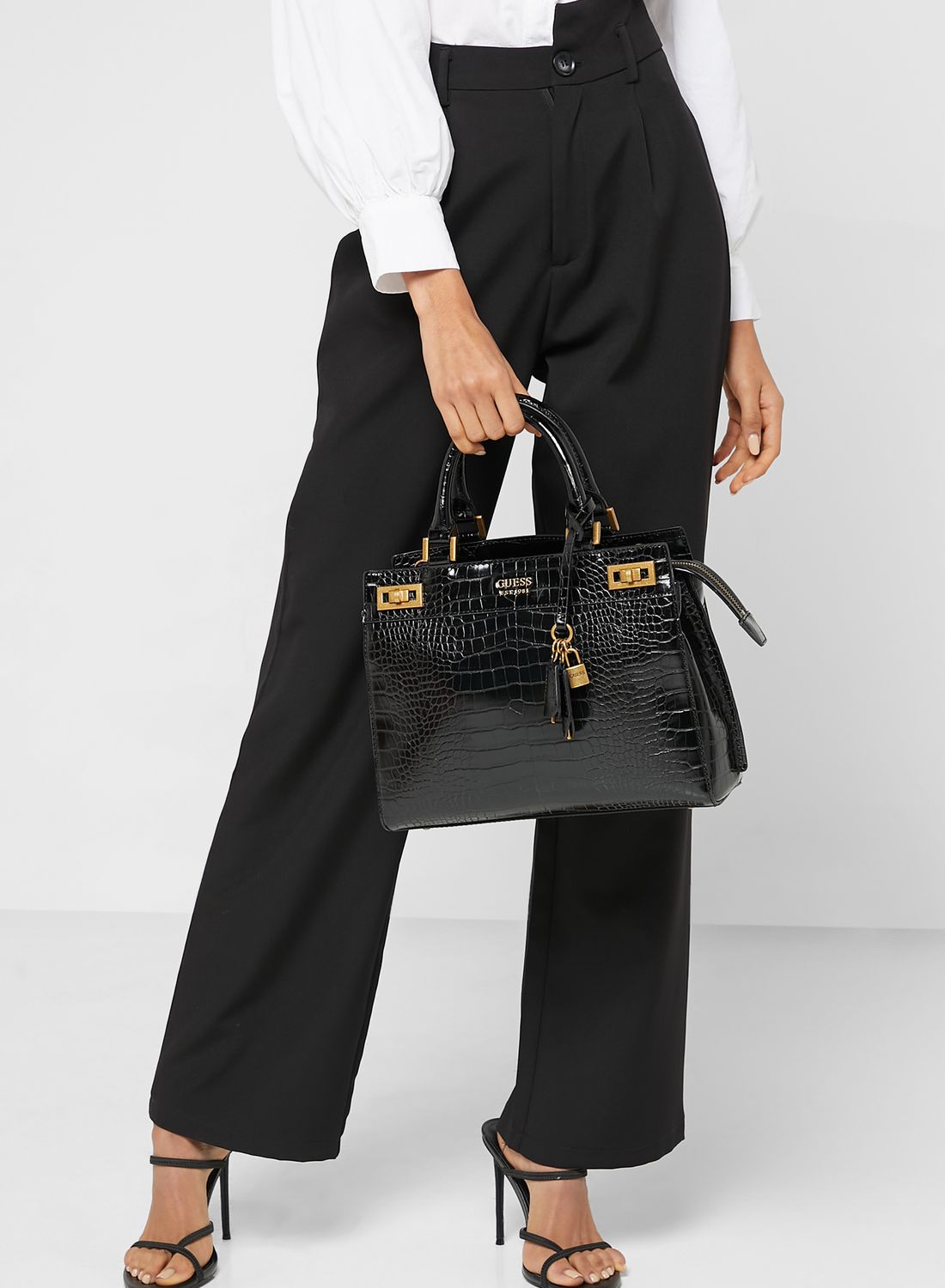 Buy Guess Black Katey Croc Luxury Satchel Bag for Women in KSA