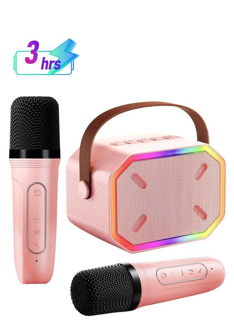 Excefore Portable Karaoke Machine, Bluetooth 5.3,Karaoke Speaker with 2 Wireless Mics, LED Lights, Magic Sound, Large Capacity Battery, Family Home Party Birthday Gift, Kids Gift for Girls Boys, Pink  - Image 1