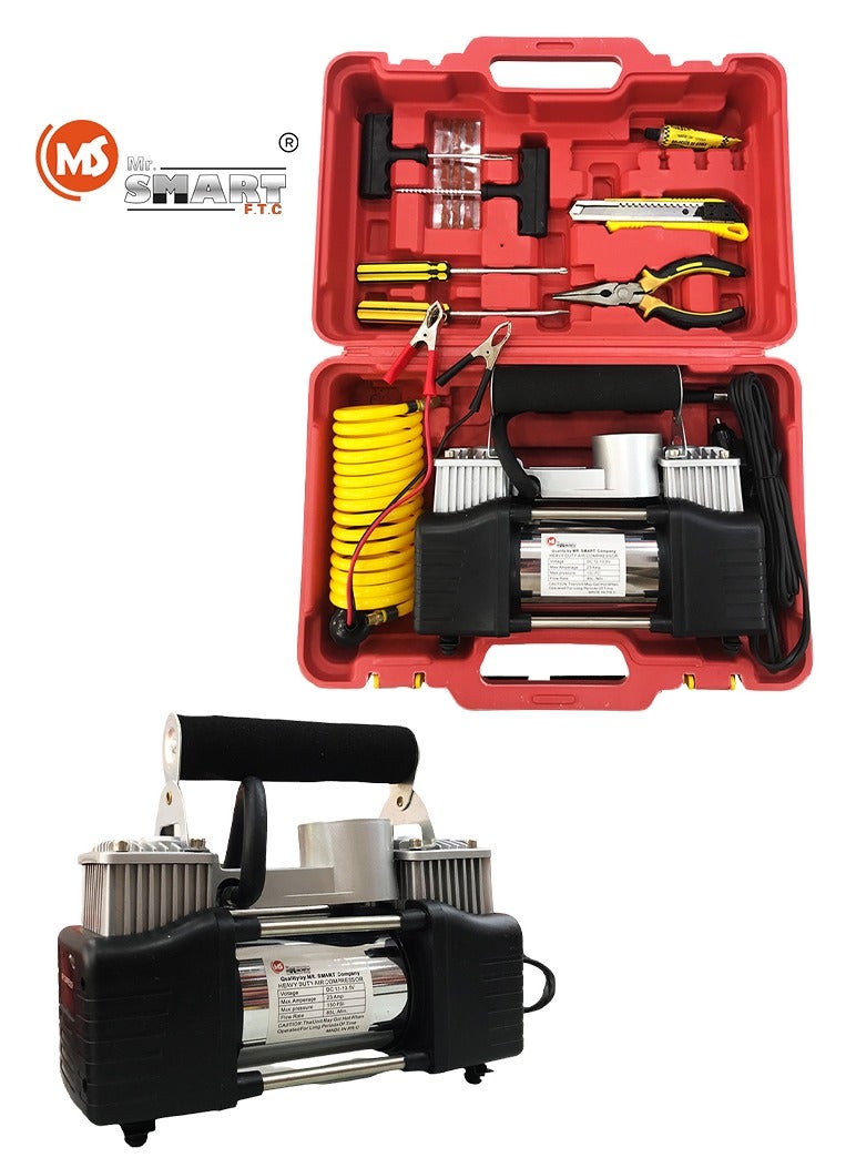 MR.SMART Mr Smart 2-Cylinder Portable Air Compressor Kit with Tools, Multi-Purpose Nozzles for Cars, Sports Balls, Inflatables - Image 1
