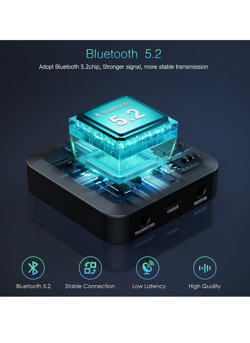 Generic - Bluetooth 5.2 Transmitter Receiver for TV with AUX 3.5 Lower Latency with Qualcomm CSR Chip Hi-Fi Sound Wide Compatibility Supports all APT encoding systems APTX Adaptive Audio Adapter for TV - Image 1