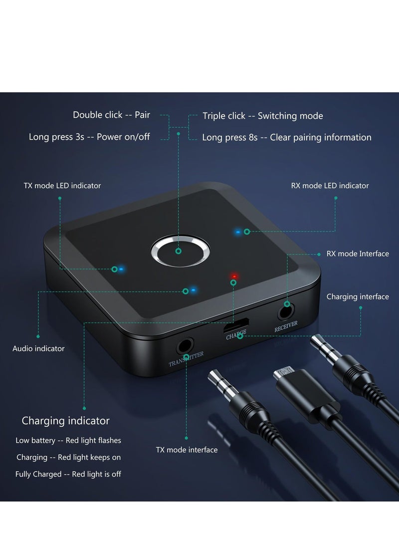 Generic - Bluetooth 5.2 Transmitter Receiver for TV with AUX 3.5 Lower Latency with Qualcomm CSR Chip Hi-Fi Sound Wide Compatibility Supports all APT encoding systems APTX Adaptive Audio Adapter for TV - Image 1