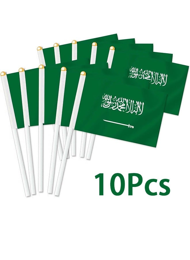 جمورو ١٠ أعلام سعودية صغيرة محمولة باليد، مقاس ٥ × ٨ بوصة، مصنوعة من البوليستر، مثالية لتزيين الحفلات، كأس العالم، المهرجانات الدولية، والفعاليات الداخلية. - Image 1