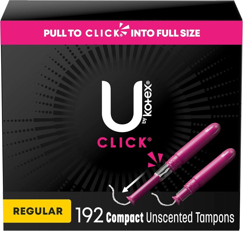 U by Kotex U by Kotex Click Compact Tampons, Regular Absorbency, Unscented, 192 Count (6 Packs of 32) (Packaging May Vary)