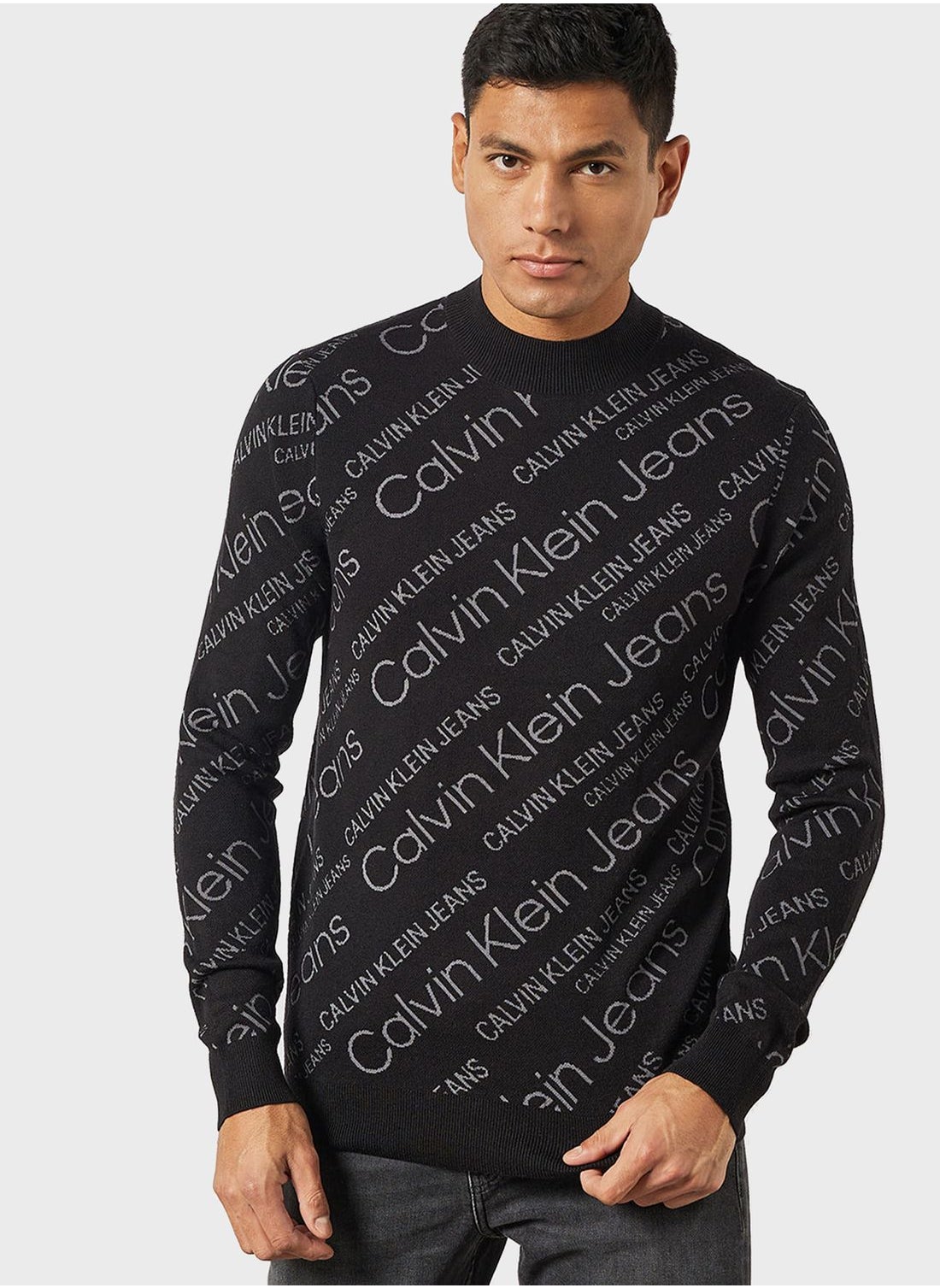 Black Round Neck Calvin Klein Mens Sweatshirt