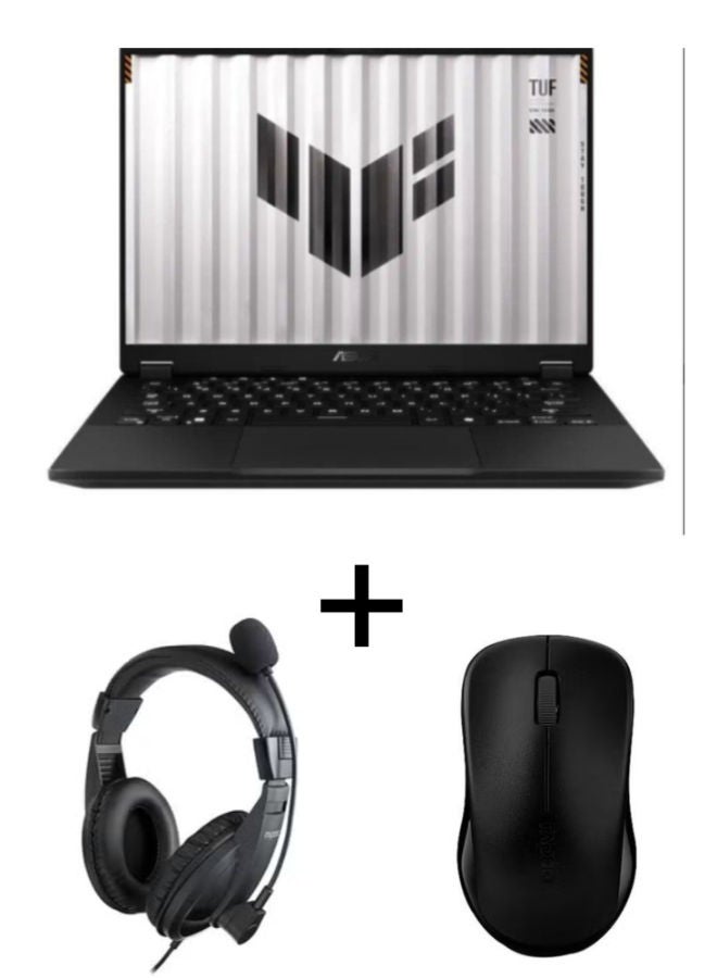 أسوس لابتوب TUF GAMING A14 FA401EA-RG321W بشاشة 16 بوصة WQXGA / معالج AMD Ryzen AI 9 HX 370 / قرص صلب 32 جيجابايت / قرص SSD بسعة 1 تيرابايت / بطاقة رسومات AMD Radeon HD 8750M / مع سماعة رأس سلكية Rapoo USB وفأرة لاسلكية Rapoo 1620 بتردد 2.4 جيجاهرتز grey - Image 1