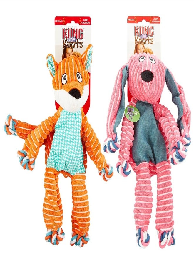 KONG Floppy Knots Combo Dog Toy - Fox and Bunny Bundle - Interal Knotted Rope with Squeakers and Less Stuffing - Medium/Large - Image 1