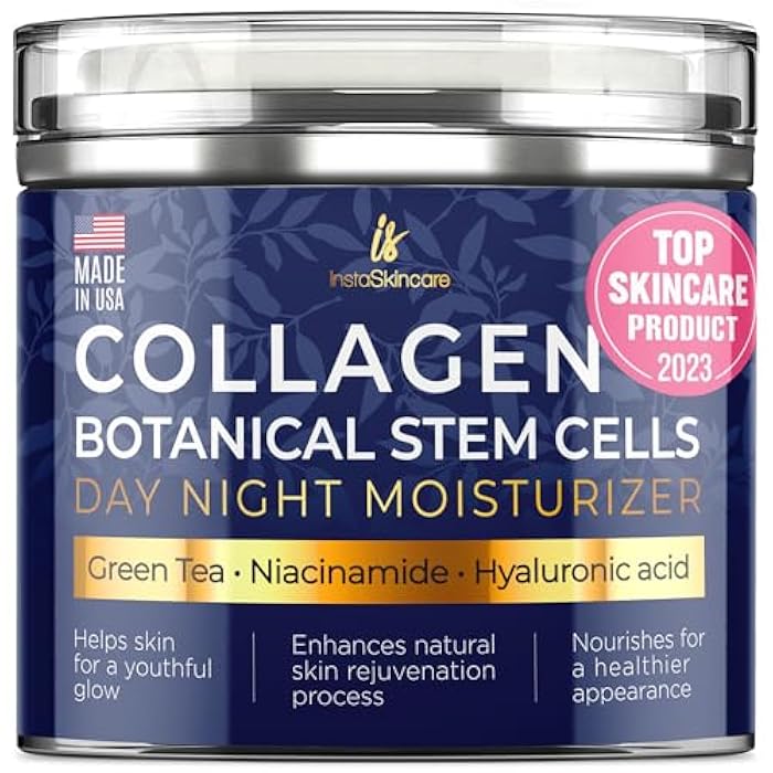 InstaSkincare Collagen Face Moisturizer with Airless Pump - Collagen Botanical Stem Cells Cream for Skin, Niacinamide, Hyaluronic Acid - Anti-Aging Day & Night Face Cream Made in USA - Image 1