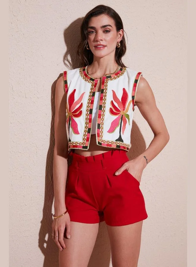 ليلا ليلى قطن قصة عادية صدرية قصيرة مطرزة بالزهور للنساء