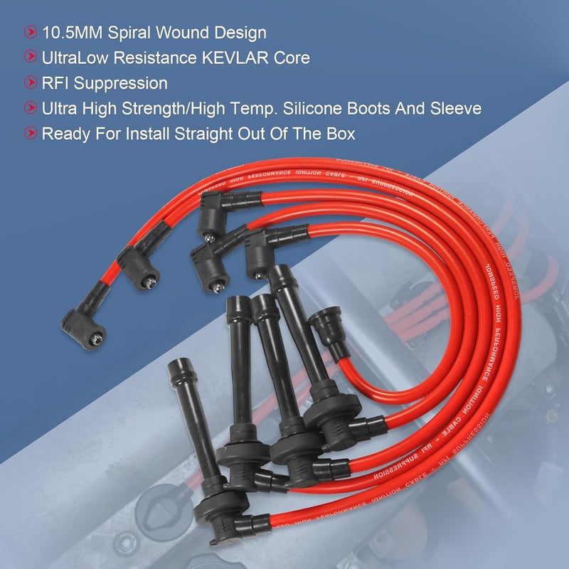 JDMSPEED New Spark Plug Wire Set Replacement for Honda Civic Del Sol EG EK EJ D15 D16 Spiral Core 92-00 - Image 3