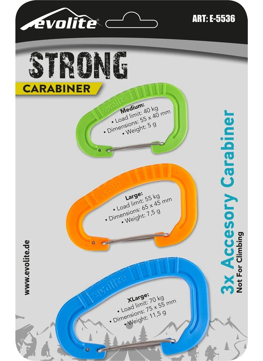 Evolite Strong Carabiner Set of 3 - Blue/orange/green