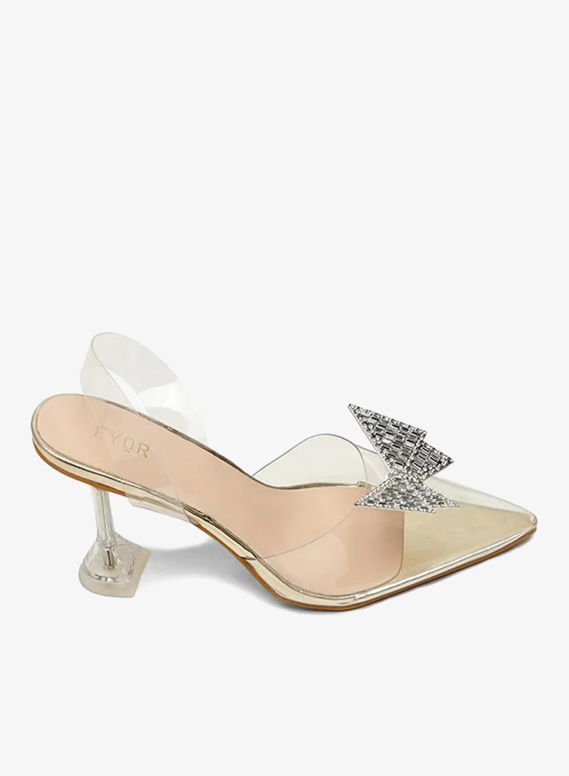 فايور Diamante Butterfly Clear Heeled Mules, XJD 05