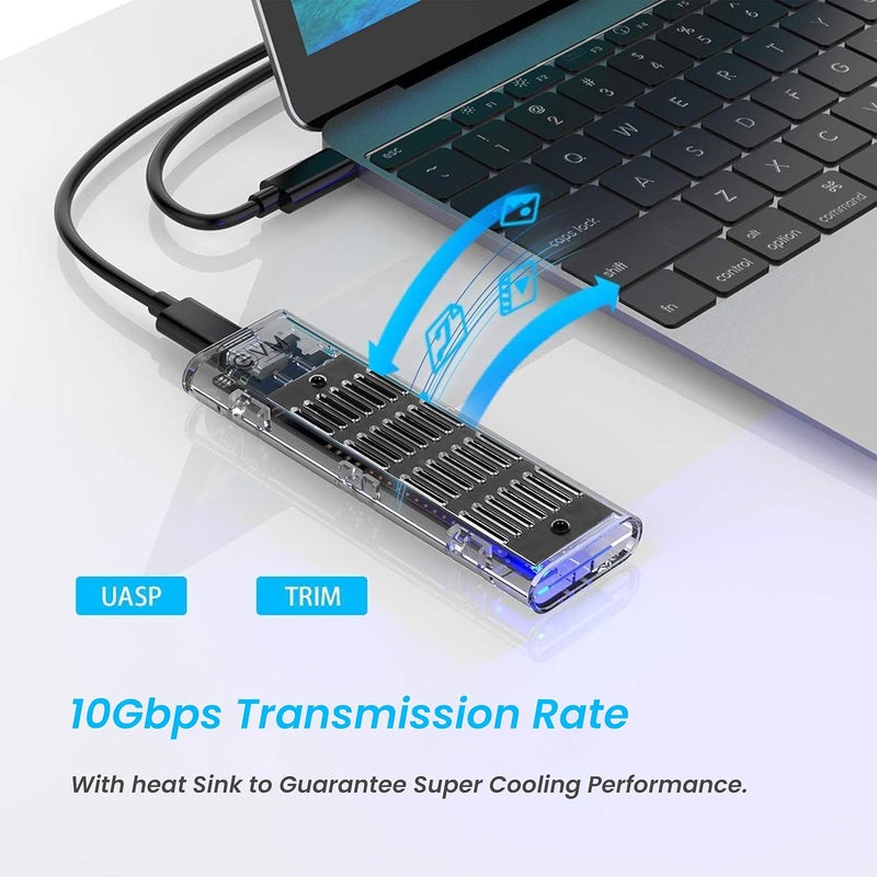 EVM حافظة خارجية مع USB 3.1 جين 2 - حافظة M.2 SATA و NVMe SSD - كابل Type C إلى C و USB إلى Type C متضمن - نقل بيانات بسرعة 10Gbps - متوافقة مع SSDs بحجم 2280 و 2260 و 2242 و 2230 - (-CG-003) - Image 2