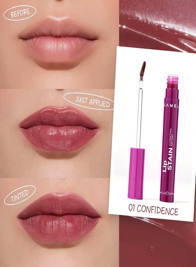 Lamel Hydrating Lip Tint Stain - Confidence, lip tint, High-Shine Glossy Finish, Long-Lasting 8-Hour Wear, Lightweight Non-Sticky Lip Stain, Precision Applicator, Natural Tint Effect, Liptint Gloss, 2.7 gm - Image 3