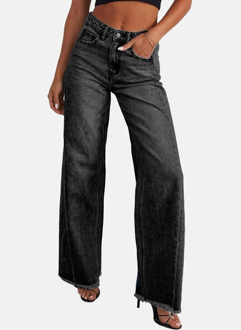 يونيكي Black Wide Leg Clean Look High-Rise Jeans