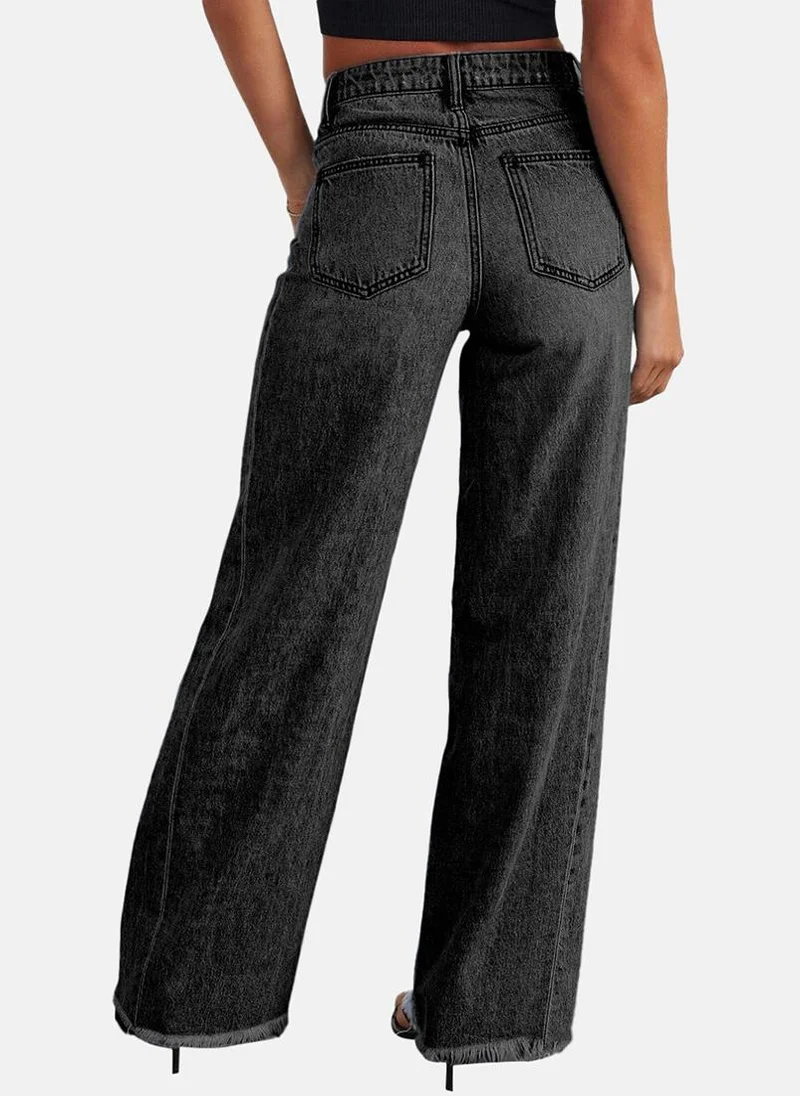 يونيكي Black Wide Leg Clean Look High-Rise Jeans