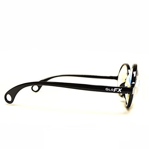 GloFX Black Kaleidoscope Glasses | Plastic Frame Diffraction Glasses with Glass Crystal Lens | 3D Prism Rainbow Effect | Great EDM, Concert, and Rave Accessory - Image 5