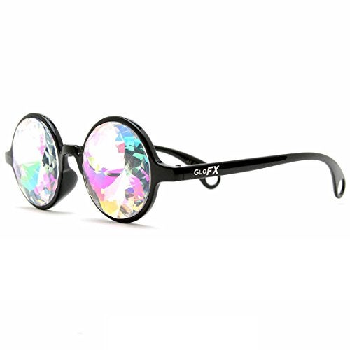 GloFX Black Kaleidoscope Glasses | Plastic Frame Diffraction Glasses with Glass Crystal Lens | 3D Prism Rainbow Effect | Great EDM, Concert, and Rave Accessory - Image 2