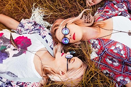 GloFX Black Kaleidoscope Glasses | Plastic Frame Diffraction Glasses with Glass Crystal Lens | 3D Prism Rainbow Effect | Great EDM, Concert, and Rave Accessory - Image 3