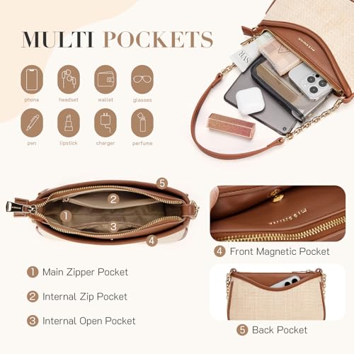 Missnine Shoulder Bag for Women Small Purse Trendy Clutch Hobo Bag Vegan Leather Mini Handbag with Zipper Closure, Brown & Beige - Image 3