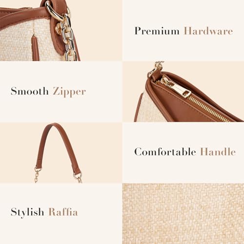 Missnine Shoulder Bag for Women Small Purse Trendy Clutch Hobo Bag Vegan Leather Mini Handbag with Zipper Closure, Brown & Beige - Image 4