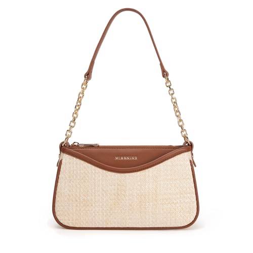 Missnine Shoulder Bag for Women Small Purse Trendy Clutch Hobo Bag Vegan Leather Mini Handbag with Zipper Closure, Brown & Beige - Image 1