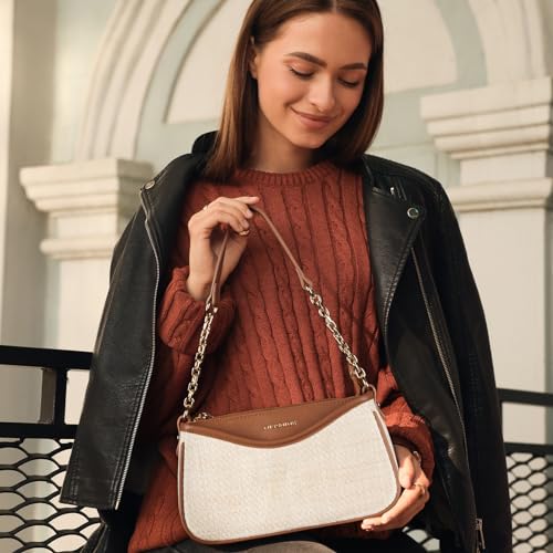 Missnine Shoulder Bag for Women Small Purse Trendy Clutch Hobo Bag Vegan Leather Mini Handbag with Zipper Closure, Brown & Beige - Image 2