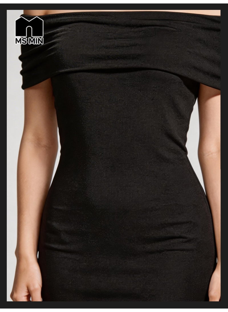 MS MIN Ladies Off Shoulder Sleeveless Dress, Slim Fit Hip Wrap Elegant Evening Party Dress for Women, Fashion Temperament Bodycon Dress - Image 3