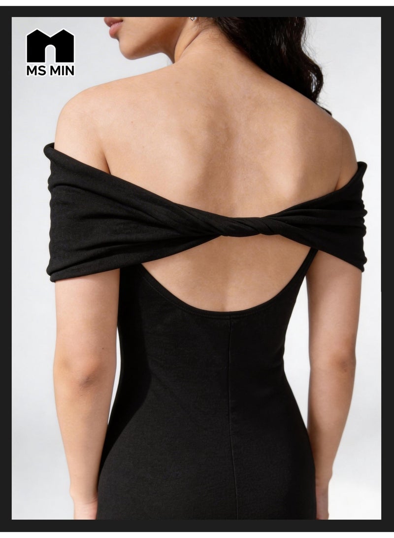 MS MIN Ladies Off Shoulder Sleeveless Dress, Slim Fit Hip Wrap Elegant Evening Party Dress for Women, Fashion Temperament Bodycon Dress - Image 4