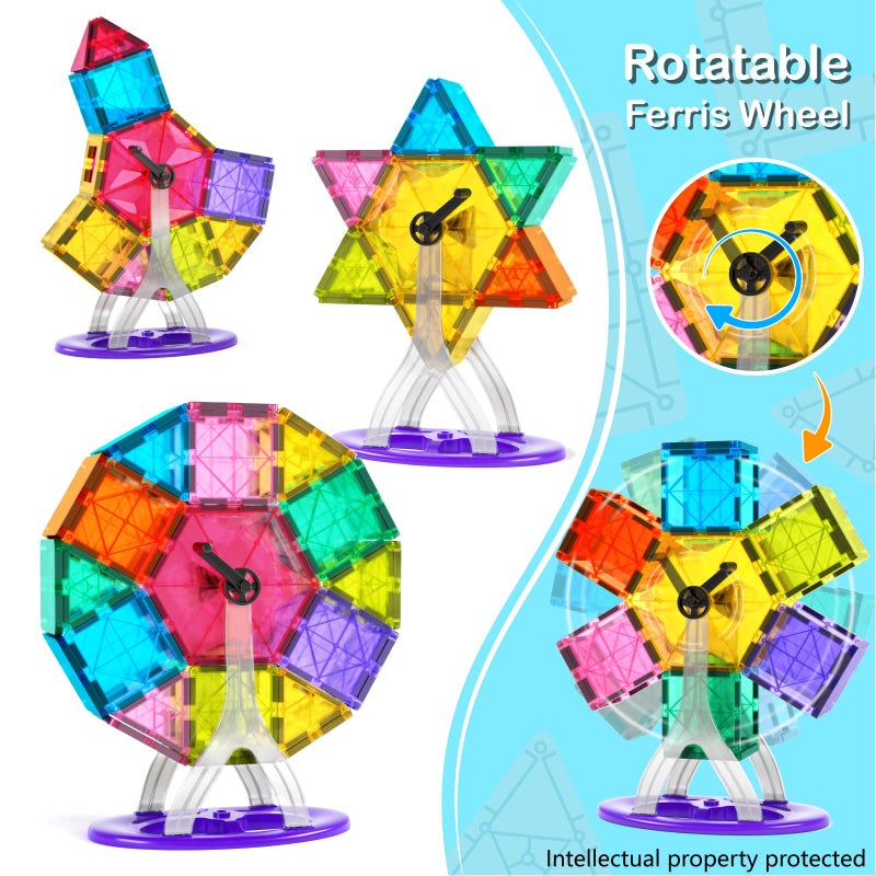 Jasonwell 100pcs Magnetic Tiles Building Blocks Set for Boys Girls Preschool Educational Magnet Construction Kit Stacking STEM Toys Christmas Birthday Gift for Kids Toddler 3 4 5 6 7 8 9 10 + Year Old - Image 2