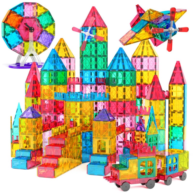 Jasonwell 100pcs Magnetic Tiles Building Blocks Set for Boys Girls Preschool Educational Magnet Construction Kit Stacking STEM Toys Christmas Birthday Gift for Kids Toddler 3 4 5 6 7 8 9 10 + Year Old - Image 1